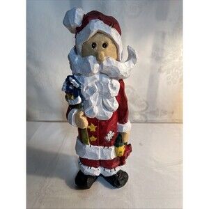 VTG Resin “carved” Santa Claus Figure Holding A Birdhouse.  Primitive Christmas